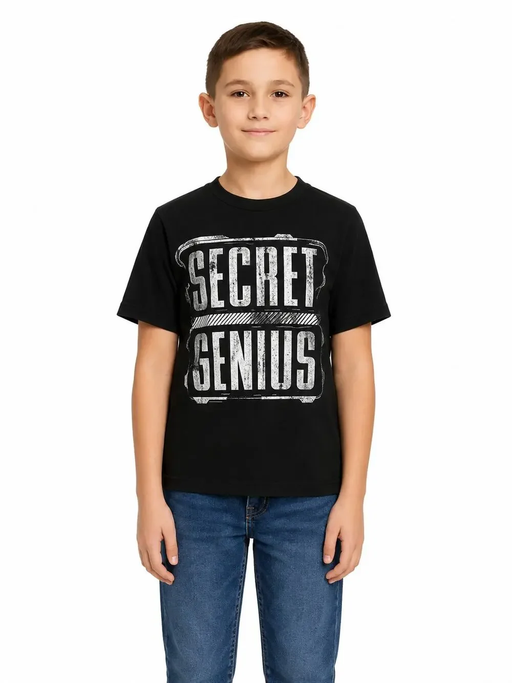 The Children's Place Boys Secret Genius Graphic T-Shirt Black Size Medium EUC